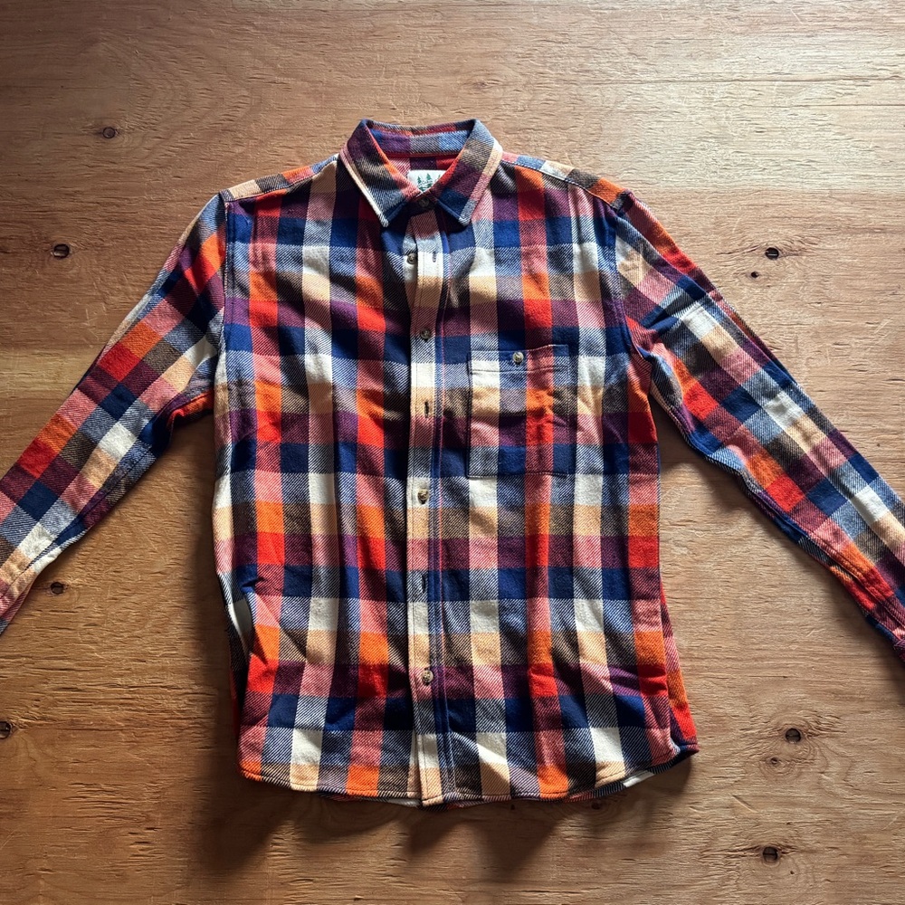 Kiel James Patrick Orange Blue White Plaid Shirt